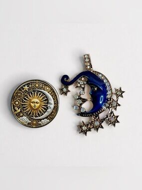 Celestial Brooch Pendant  Sun Moon Brooch Blue Moon Stars Pin vintage style